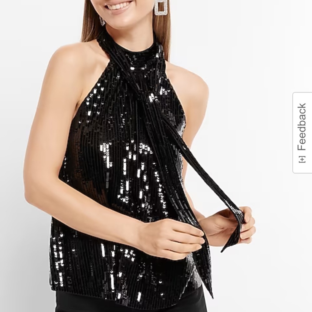 Sequin Tie Neck Halter Sleeveless Top